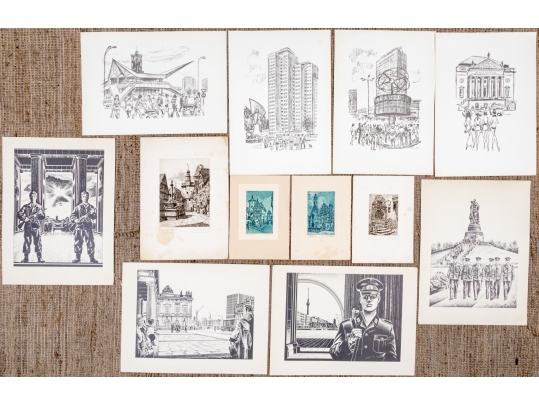 Vintage 1973-74 DDR Portfolio Of Prints Along With A Collection Of Other Prints