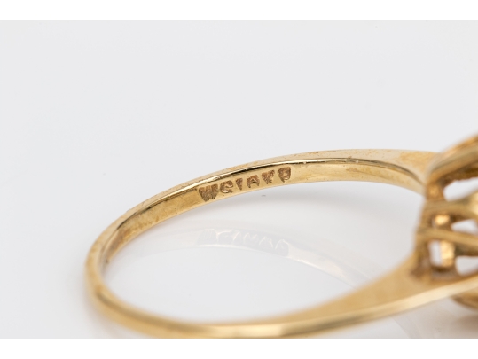 14k Yellow Gold Vintage Emerald And Diamond Cluster Ring, App. 0.04 TCW, Size 5.75