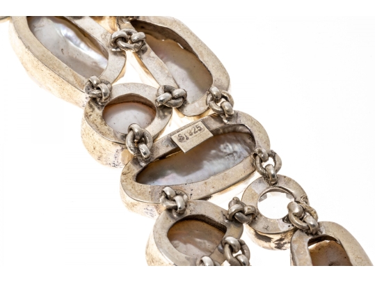 Impressive Sterling Buroque Pearl And Quartz Festooned Necklace
