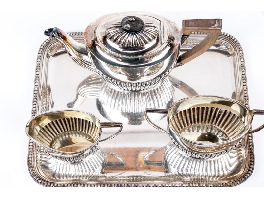 Fine Antique English Silveplate Three Piece Single Serve Tea Set