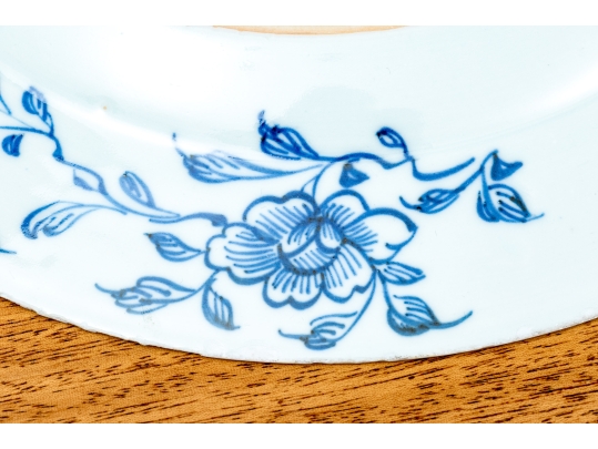 Set Of Seven Antique Chinese Export Blue And White Canton Pattern Porcelain Plates