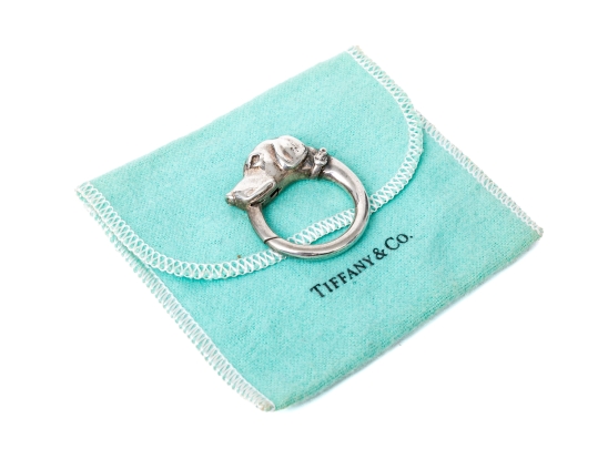 Tiffany & Co. Sterling Silver Beautiful Hound Ouroboros Key Ring, With Felt