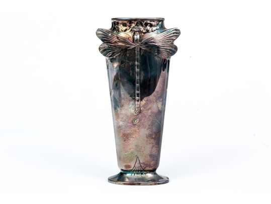 Christofle Silver Plated Bud Vase With Dragonfly Motif