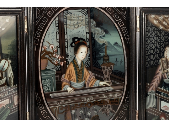 Vintage Chinese Reverse Glass Painted Table Screen