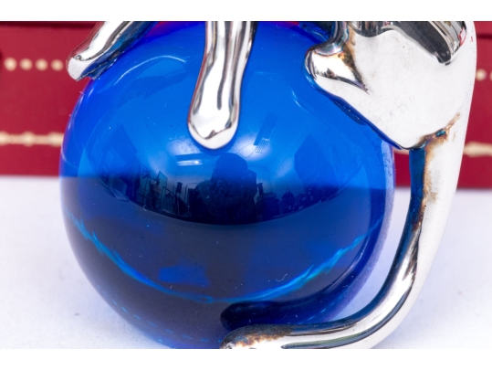 Cartier Sterling Silver Panther And Crystal Ball Paperweight, With Box