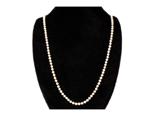 Vintage Opera Length Strand Of 5.5mm To 5.75mm Cultured Pearls, With 14k Fishhook Clasp