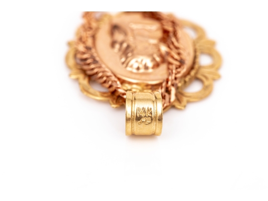 14k Gold Pretty Yellow And Rose Guardian Angel Pendant, With Chain