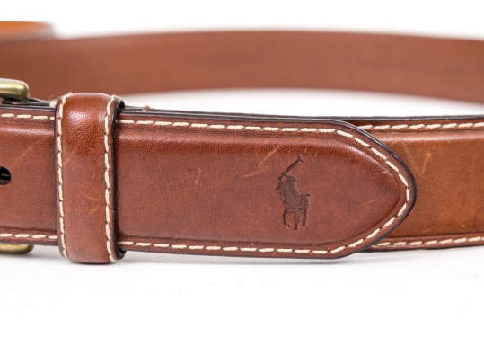 Polo Ralph Lauren Lot Of Two Brown Leather Belts, Size 40/100