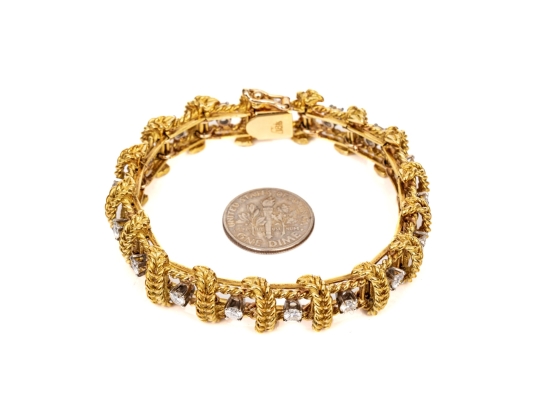 18k Yellow Gold Stunning Vintage Diamond Set Rope Motif Bracelet, App. 2.38 TCW