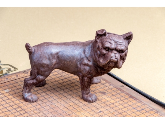 Vintage And Antique Table Pieces Including Paper Cutter, Irons, Doorstop, Book Stand