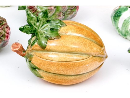 Fourteen Italian Hand-painted Naturalistic Vegetable Form Lidded Bowls Including Vietri