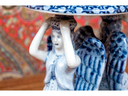 Decorative Blue And White Porcelain Compote Centerpiece