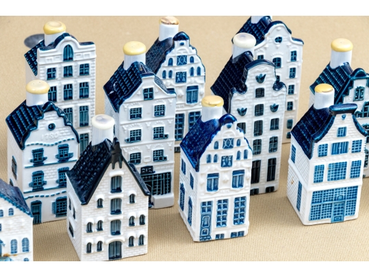 Decorative Set Of Ten Dutch KLM Bols Ceramic House Bottles