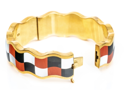 Tiffany & Co. 18k Yellow Gold Angela Cummings Wonderful Inlaid Wave Bangle, With Box