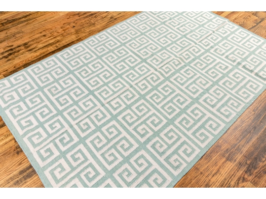 Hand Woven Wool Geometric Greek Key Carpet, 7'-11