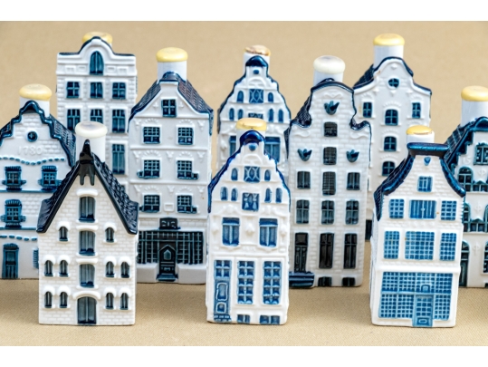 Decorative Set Of Ten Dutch KLM Bols Ceramic House Bottles