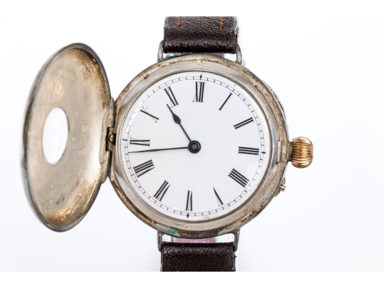 Antique 935 Silver Handsome Demi-hunter Converted Lever Set Pocket To Wristwatch