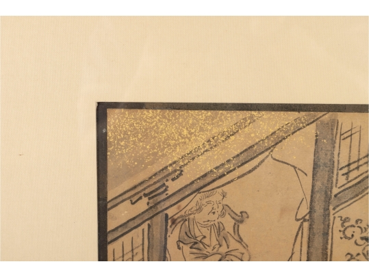 Pair Of Gilt Vintage Chinese Ink Illustrations 