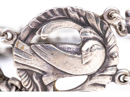 Sterling Silver Vintage Alternating Dove And Bud Motif Link Bracelet