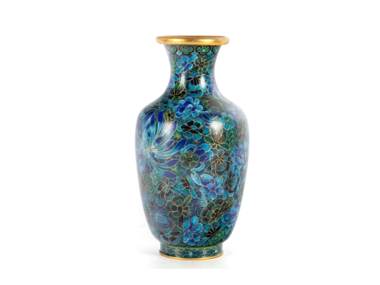 Blue Cloisonné Enamel Vase With Floral Decoration