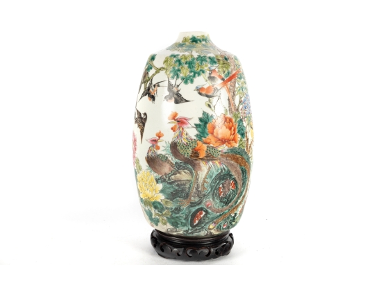 Chinese Republic Period Famille Rose Porcelain Vase With Birds And Peonies