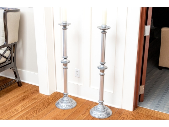 Pair Of Cast Aluminum Floor Candlesticks