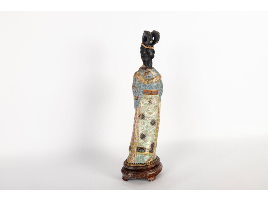 Vintage Chinese Cloisonne Enamel And Ormolu Guanyin Sculpture