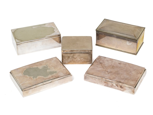 Collection Of Five Vintage Silverplate Humidors