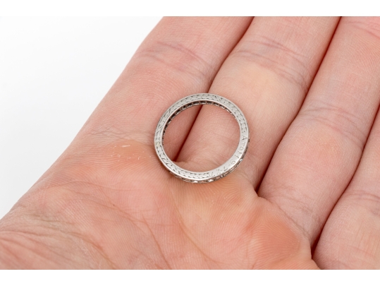 Platinum Vintage Scissor Cut Diamond Set Eternity Band, Size 4.75