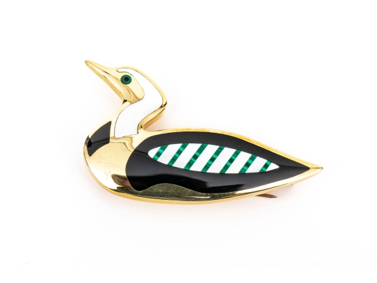 Tiffany & Co. 18k Yellow Gold Angela Cummings Lovely Inlaid Duck Brooch, With Box