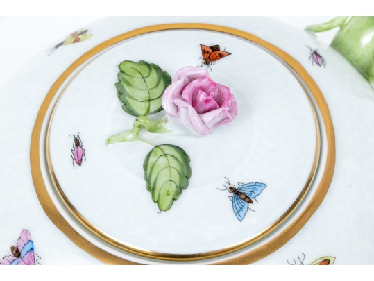 Herend Hungary Hand-Painted Porcelain Teapot, Rothschild Bird (RO) Pattern