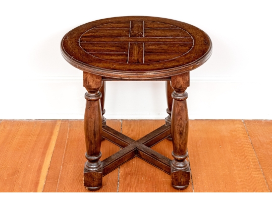 Pair Of Bausman Carved And Finished Circular End Tables