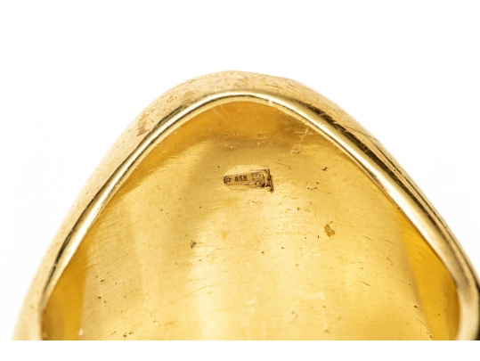 18k Yellow Gold Heavy Crown Engraved And Initialed Ring, Size 8.25