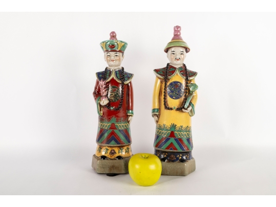 Vintage 15” Chinese Porcelain Emperor Statues