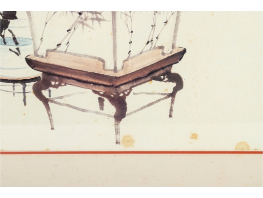 Framed Chinese Watercolor Painting Of Potted Flowers