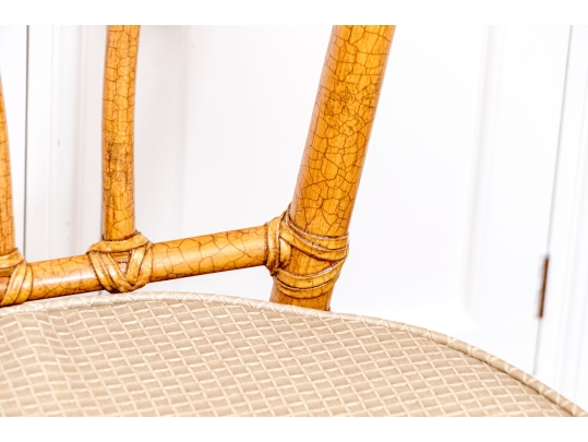 Vintage McGuire Bamboo And Rattan Armchair With Woven Leather Cushion