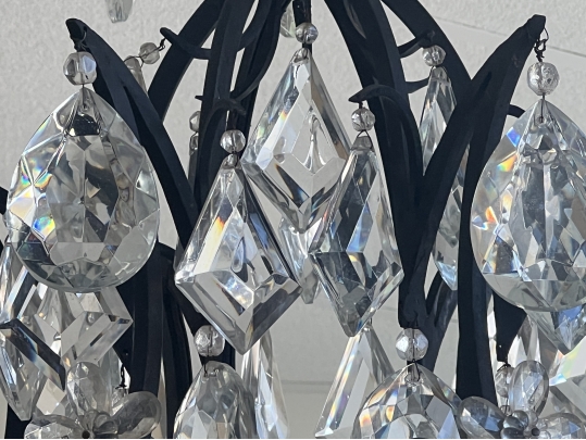 Elaborate Wrought Iron And Handcut Crystal 6 Lite Chandelier