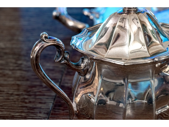 Five Piece Webster Wilcox International Silver Plated “English Flutes” Tea And Coffee Service