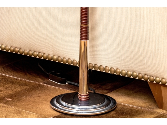 Pair Of Chrome And Rattan Bound Floor Lamps