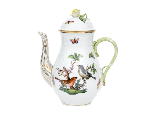 Herend Hand-Painted Rothschild Bird Pattern Lidded Coffee Pot, Rothschild Bird (RO) Pattern