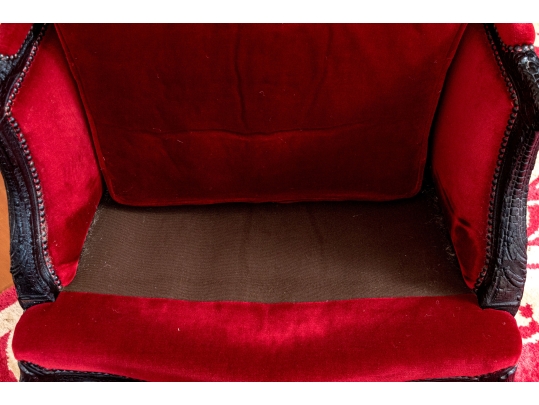 Pair Of Custom Upholstered Queen Anne Style Armchairs With Associated Ottoman