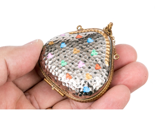 Two Gorgeous French Limoges Enameled Heart Form Pill Boxes