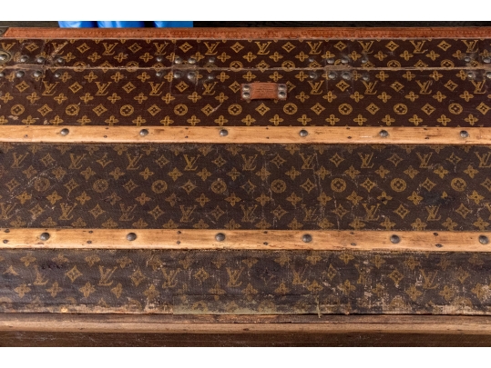 Antique Louis Vuitton Canvas Covered Brass Mounted Steamer Trunk