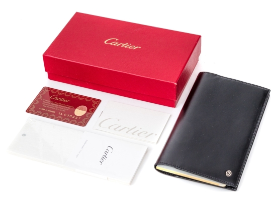 Cartier Black Leather Address Book And Notepad Holder, Boxed