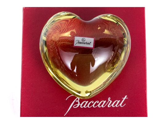 Baccarat Yellow Crystal Heart Paperweight Boxed