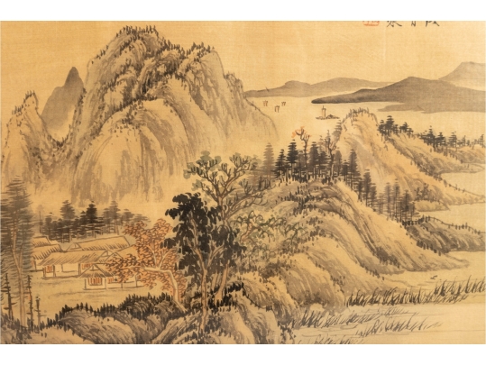Pair Of Chinese Shan Shui Landscape Paintings On Silk