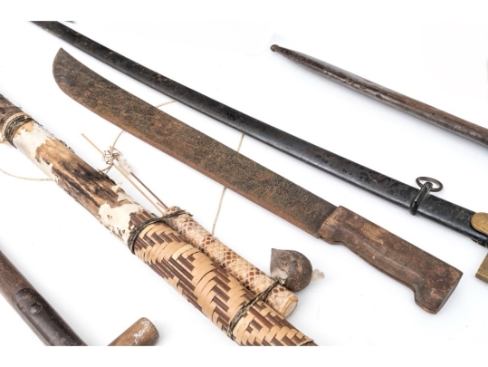 Lot: Shovel, Blowgun, Machete, Sword And Bayonet 