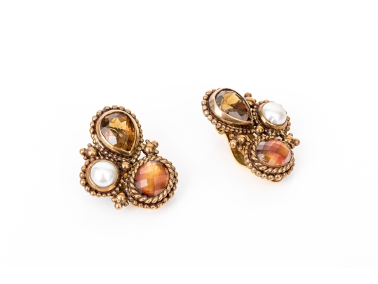 Stephen Dweck Fabulous Citrine, Quartz And Cultured Freshwater Pearl Costume Jewelry Earrings