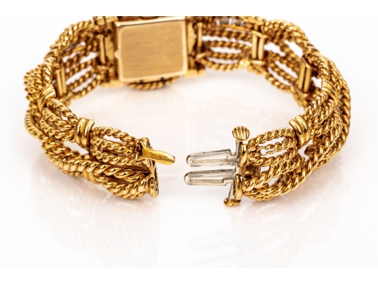 David Webb 18k Yellow Gold Stunning Vintage Diamond Set Rope Motif Bracelet, With Hidden Watch