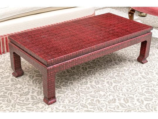 Chic Chinese Lacquered Woven Textural Cocktail Table